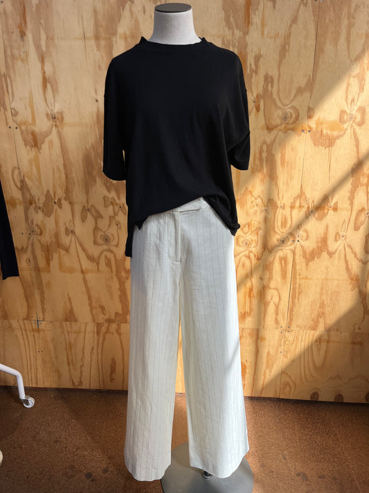 ASSEMBLY LABEL CREAM LINEN PINSTRIPE PANT - SIZE 12