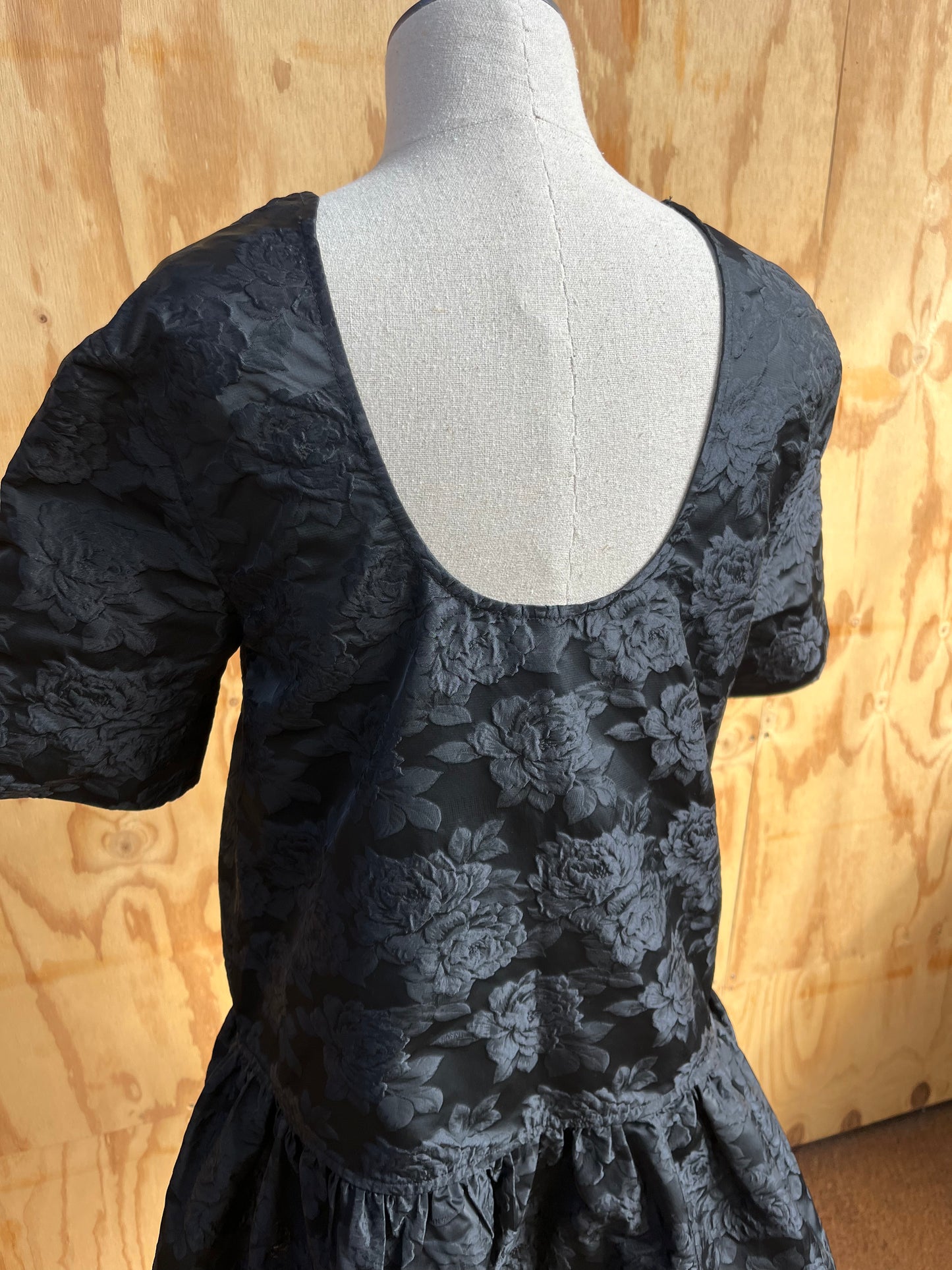 GANNI BLACK BOTANICAL JACQUARD OPEN BACK MINI DRESS - SIZE 36