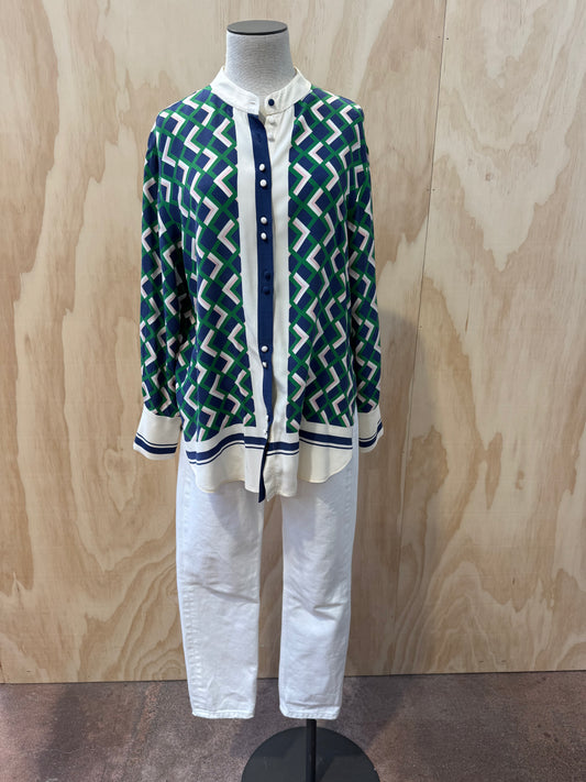HUSK GEO PRINT SILK SHIRT - SIZE 8