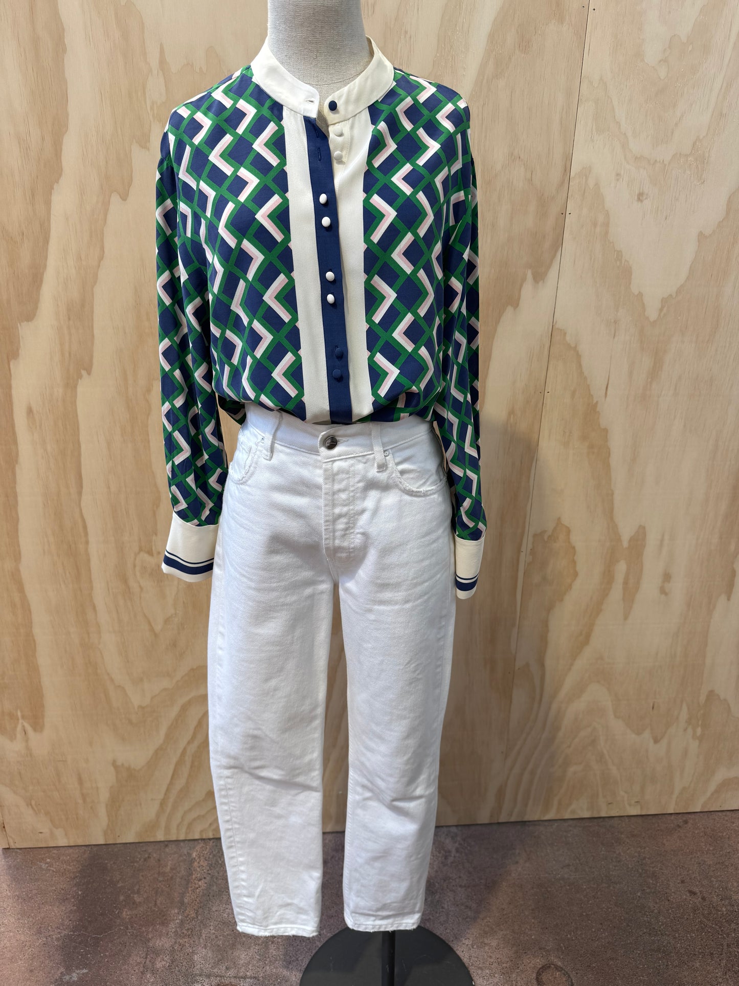 HUSK GEO PRINT SILK SHIRT - SIZE 8