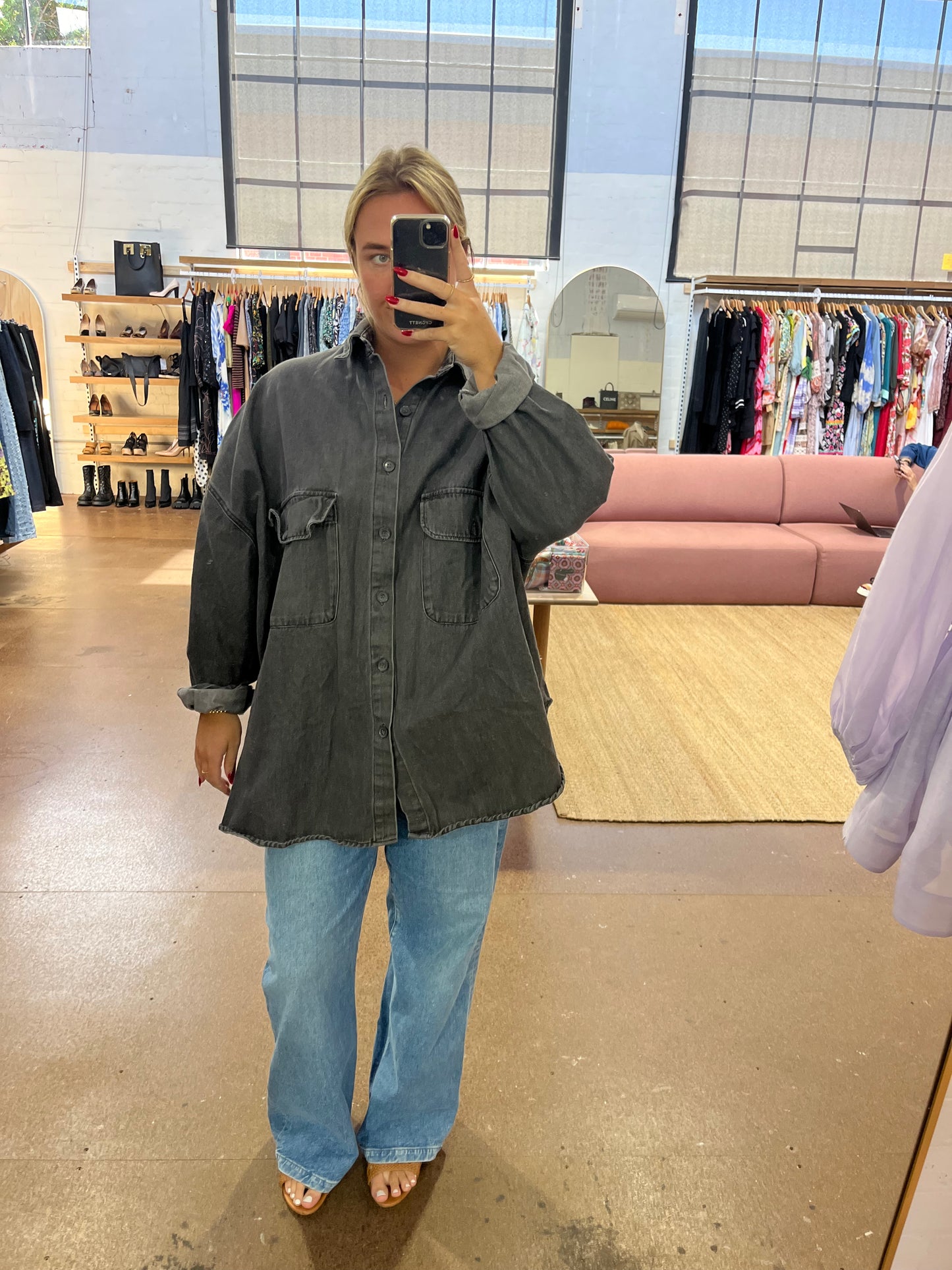 THE FRANKIE SHOP GREY WASHED OVERSIZED SHIRT - SIZE XS/S
