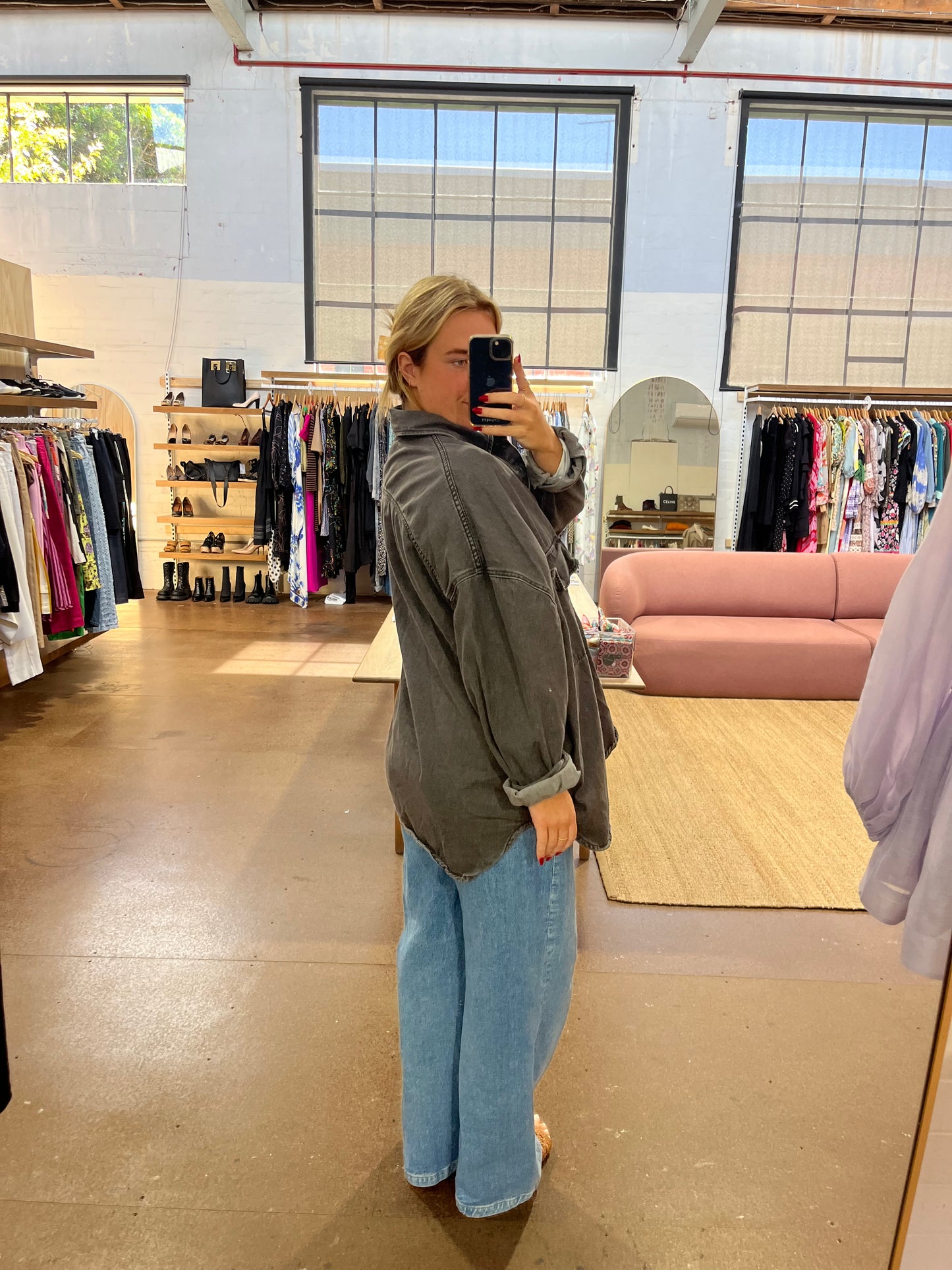 THE FRANKIE SHOP GREY WASHED OVERSIZED SHIRT - SIZE XS/S