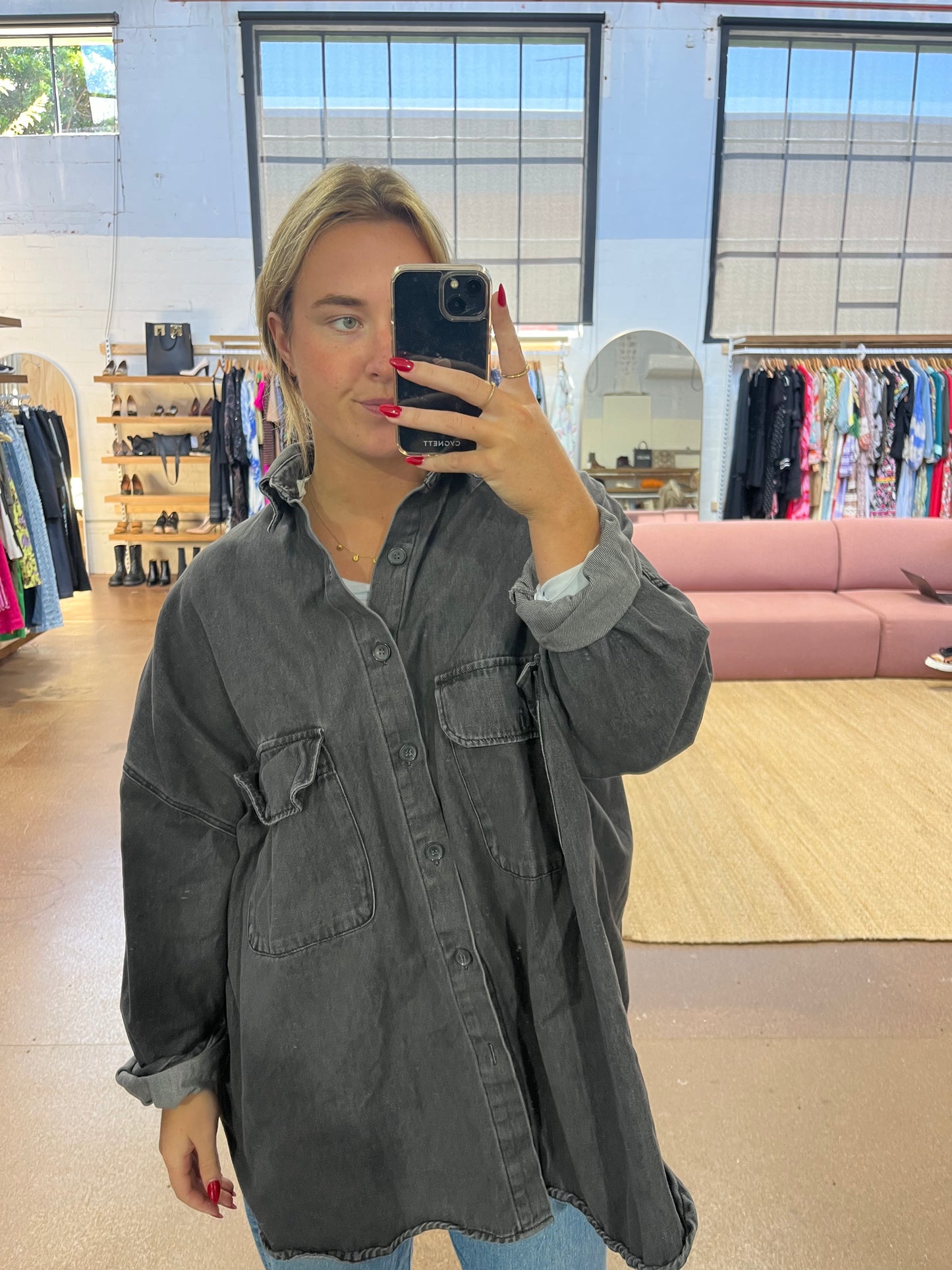 THE FRANKIE SHOP GREY WASHED OVERSIZED SHIRT - SIZE XS/S