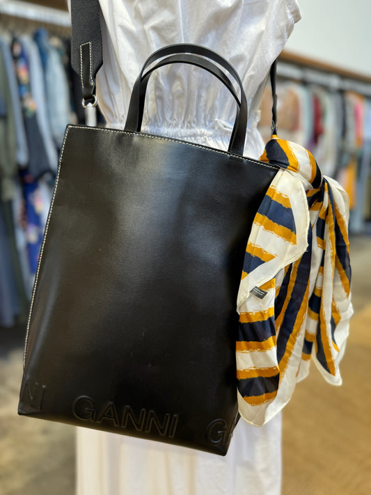 GANNI BLACK MEDIUM BANNER TOTE BAG