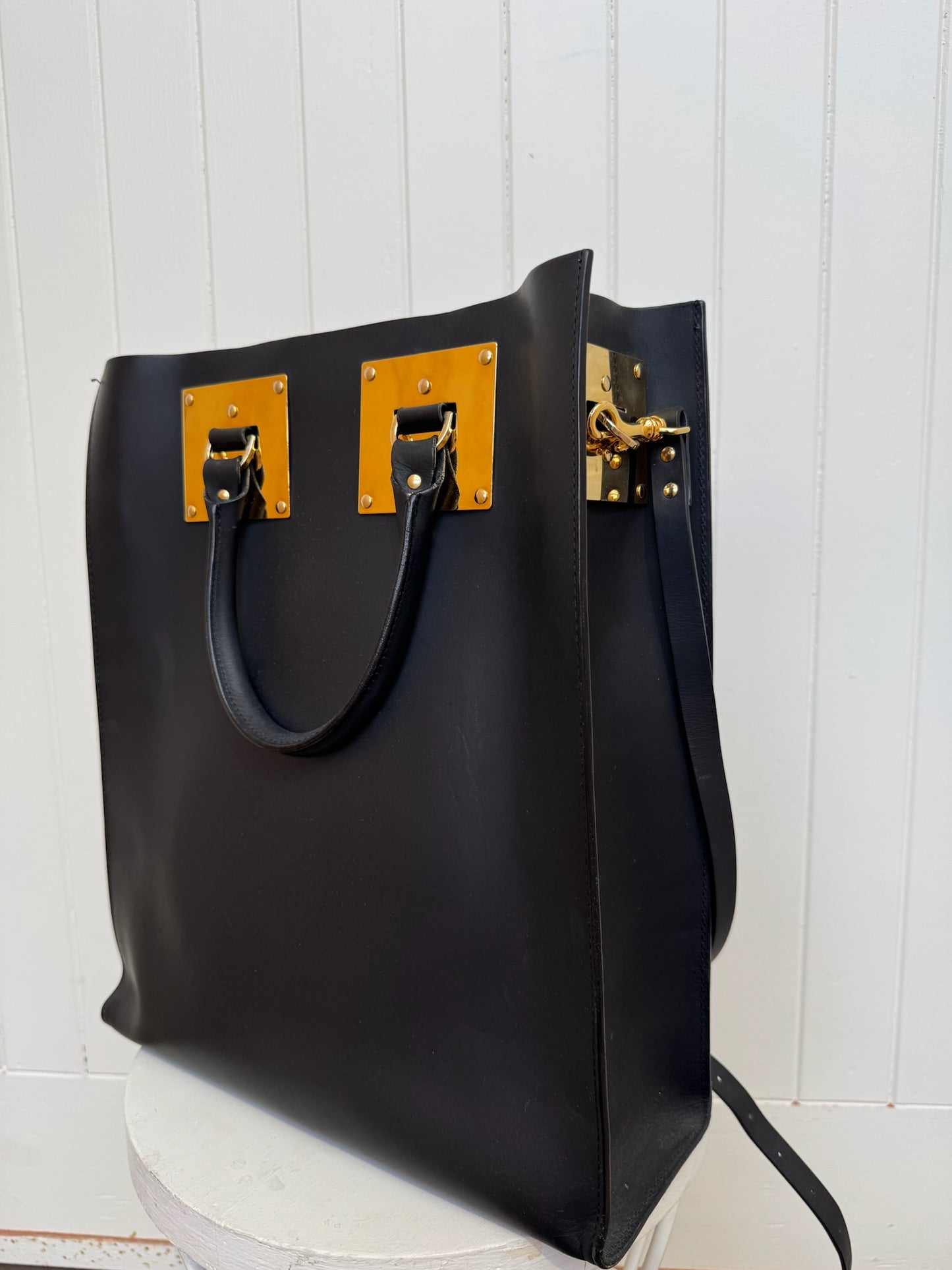 SOPHIE HULME BLACK ALBION LEATHER TOTE BAG