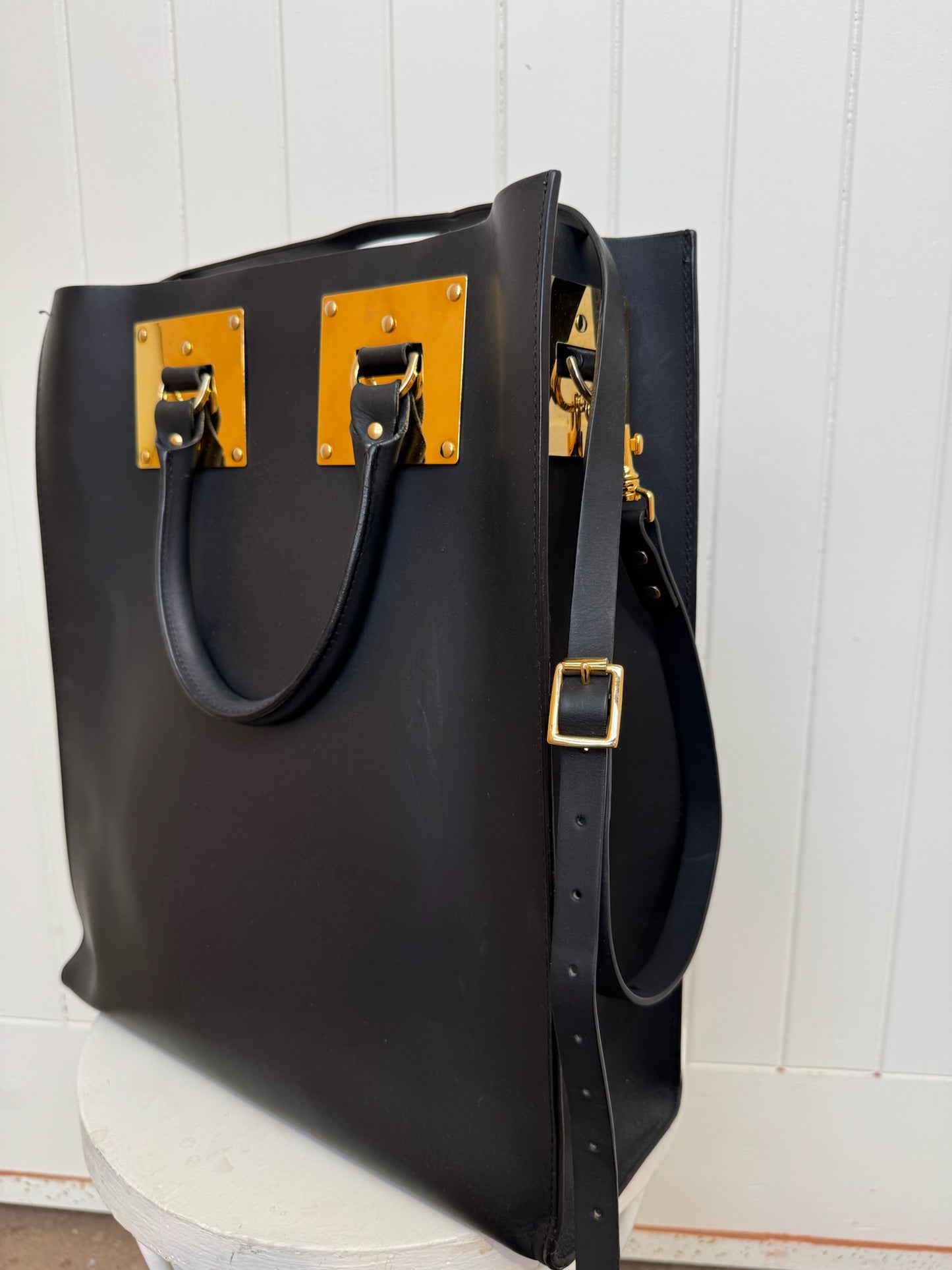 SOPHIE HULME BLACK ALBION LEATHER TOTE BAG