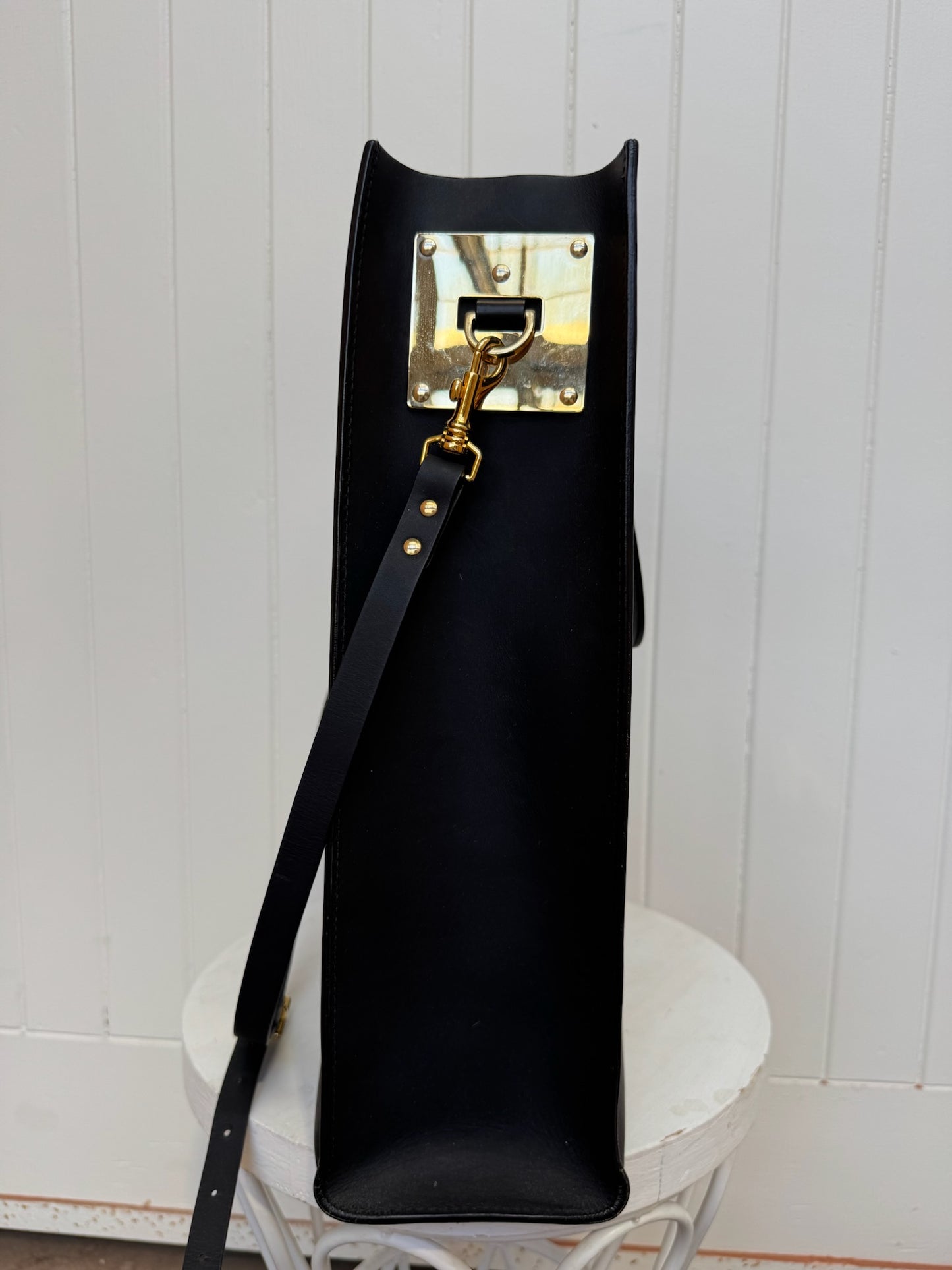 SOPHIE HULME BLACK ALBION LEATHER TOTE BAG