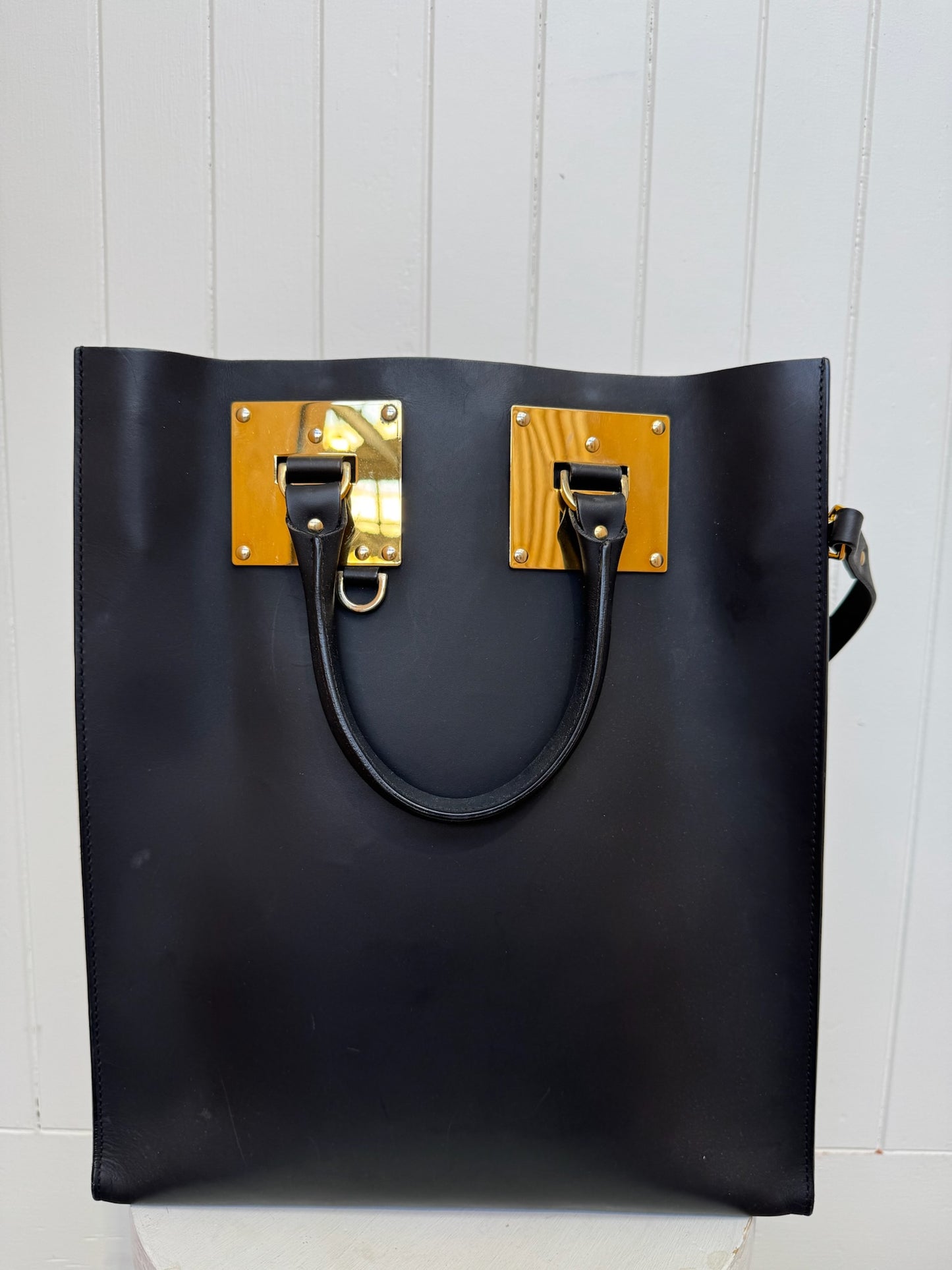 SOPHIE HULME BLACK ALBION LEATHER TOTE BAG