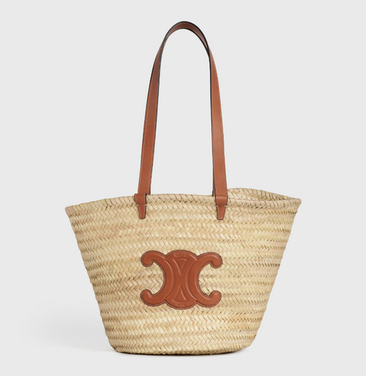 CELINE MEDIUM CLASSIC PANIER IN PALM LEAVES AND CALFSKIN
