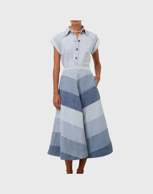 ZIMMERMANN TALLOW PANALED DENIM SKIRT - SIZE 3