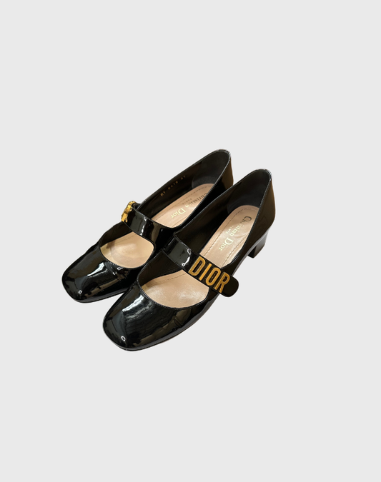 DIOR BLACK PATENT LEATHER BABY-D MARY JANE PUMPS - SIZE 37