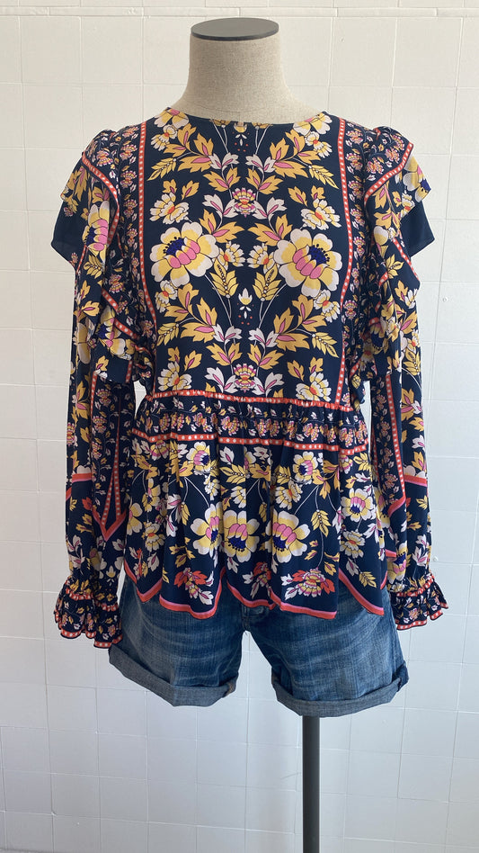 COCO RIBBON NAVY FLORAL SHIRT - SIZE S