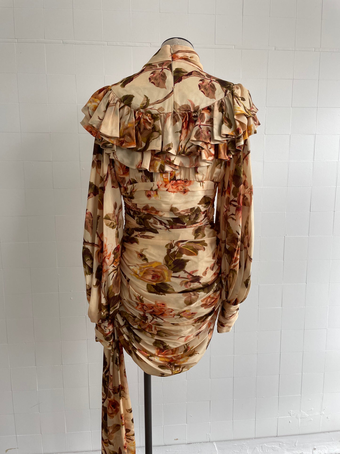 ZIMMERMANN RESISTANCE RUFFLE SHOULDER SILK MINI DRESS - SIZE 3