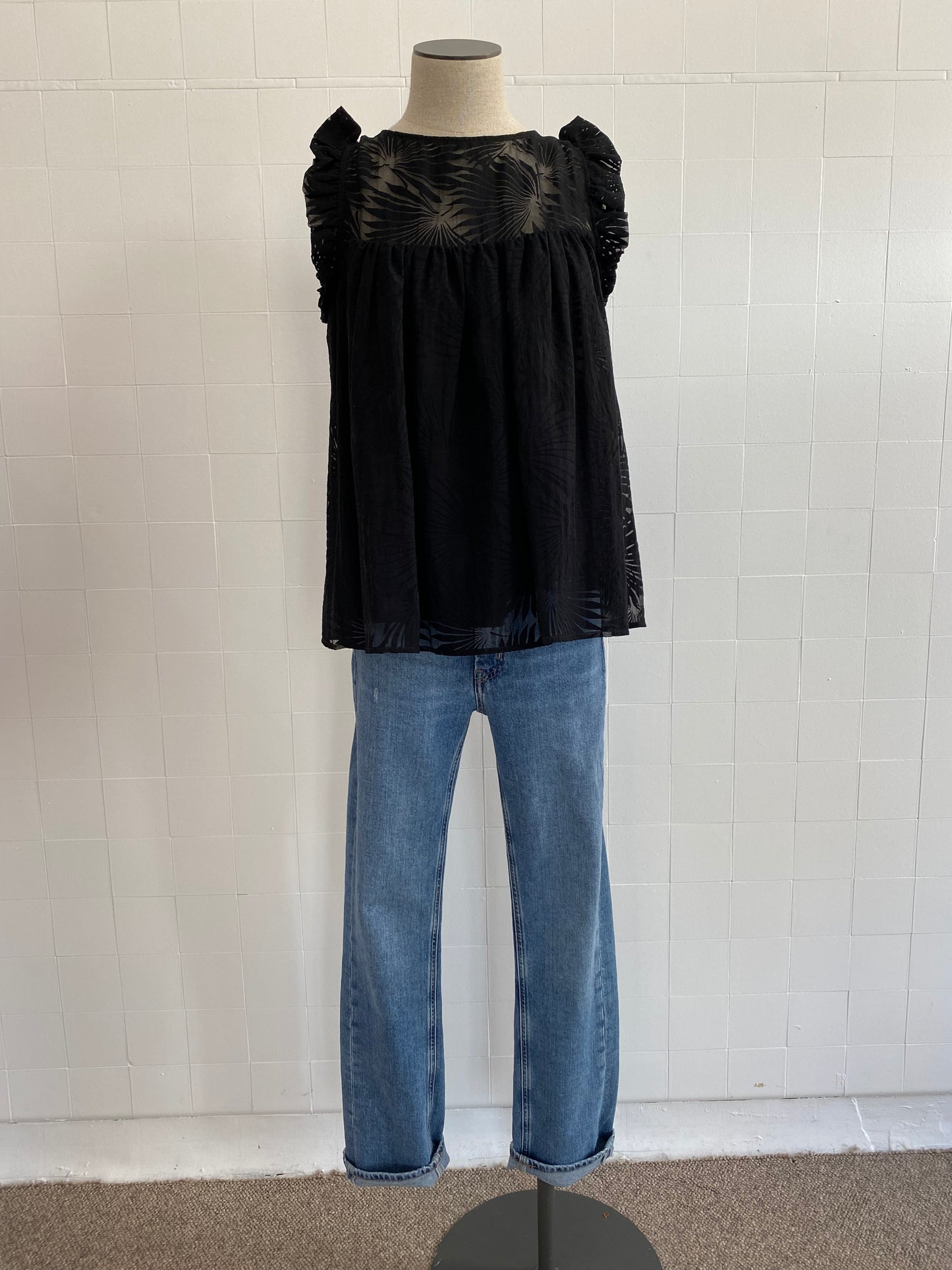 PAUL & JOE S/S BLACK BLOUSE - SIZE 2 (12)