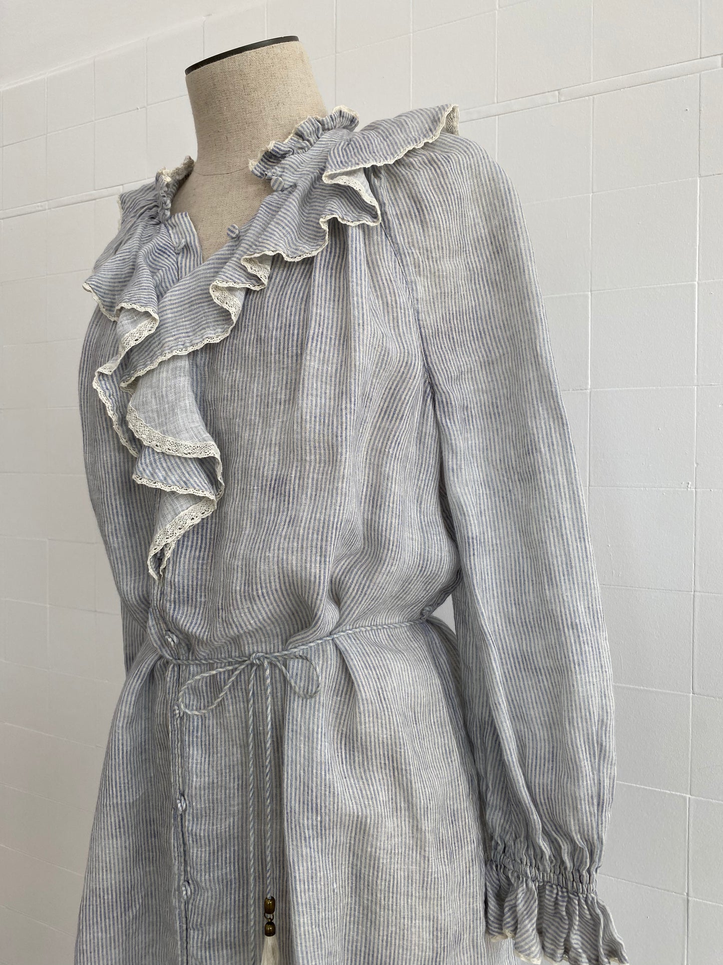 ZIMMERMANN LONG SLEEVE MIDI LINEN DRESS - SIZE 2 (10)