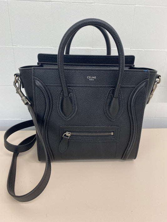 CELINE BLACK NANO LUGGAGE BAG IN DRUMMED CALFSKIN