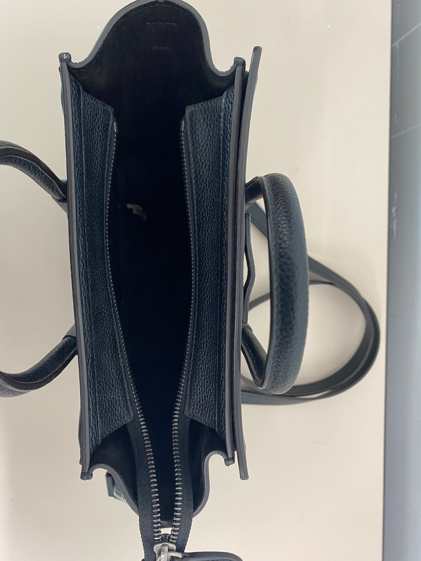 CELINE BLACK NANO LUGGAGE BAG IN DRUMMED CALFSKIN