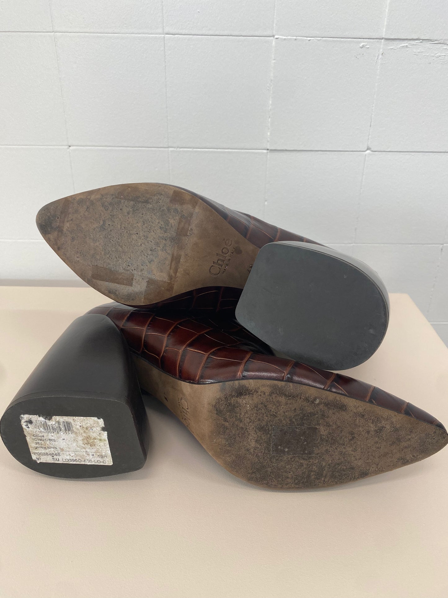 CHLOE CHOCOLATE SNAKESKIN BOOTS - SIZE 40