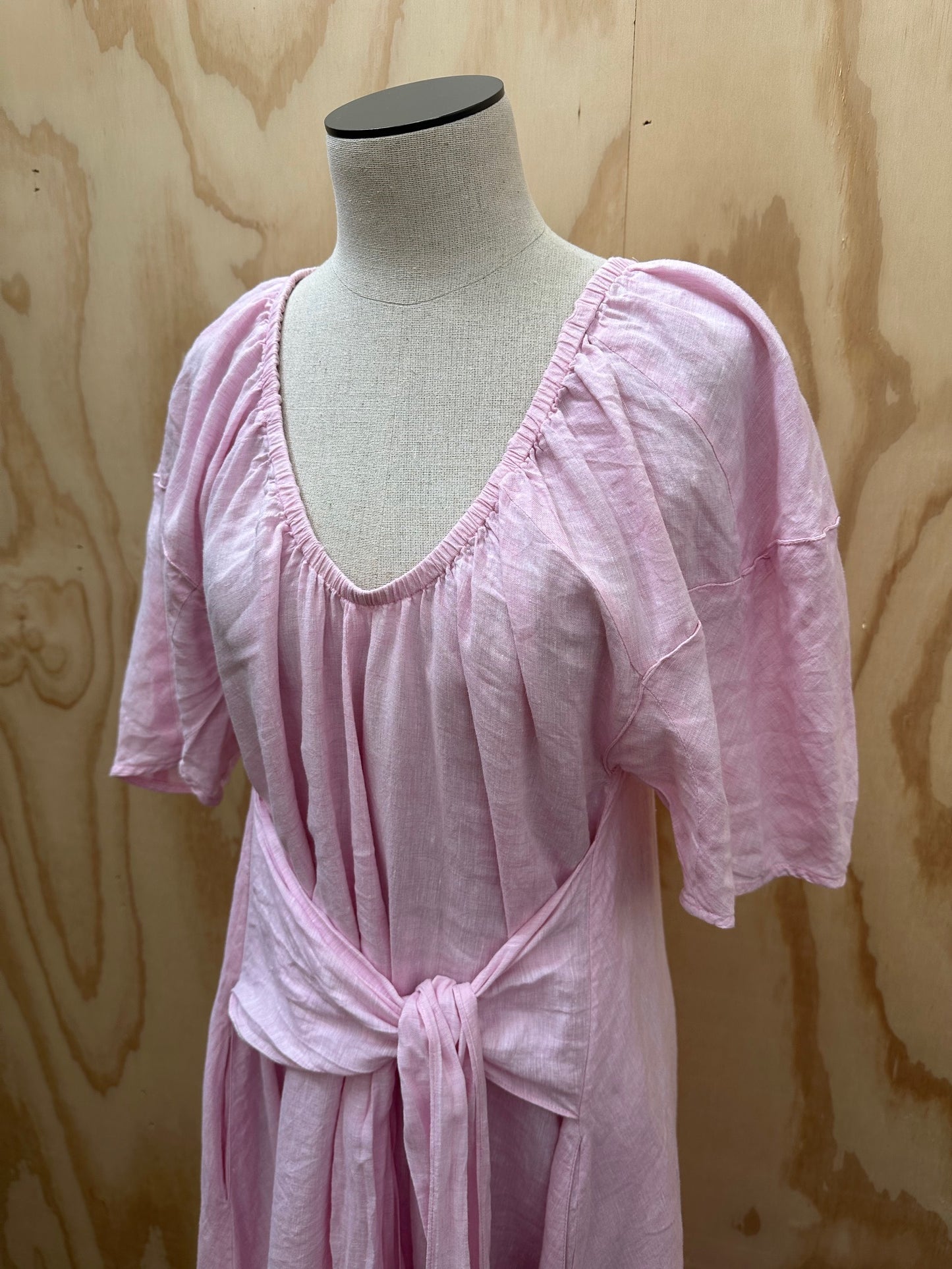 SCANLAN THEODORE LINEN SCOOP NECK DRESS - SIZE 8