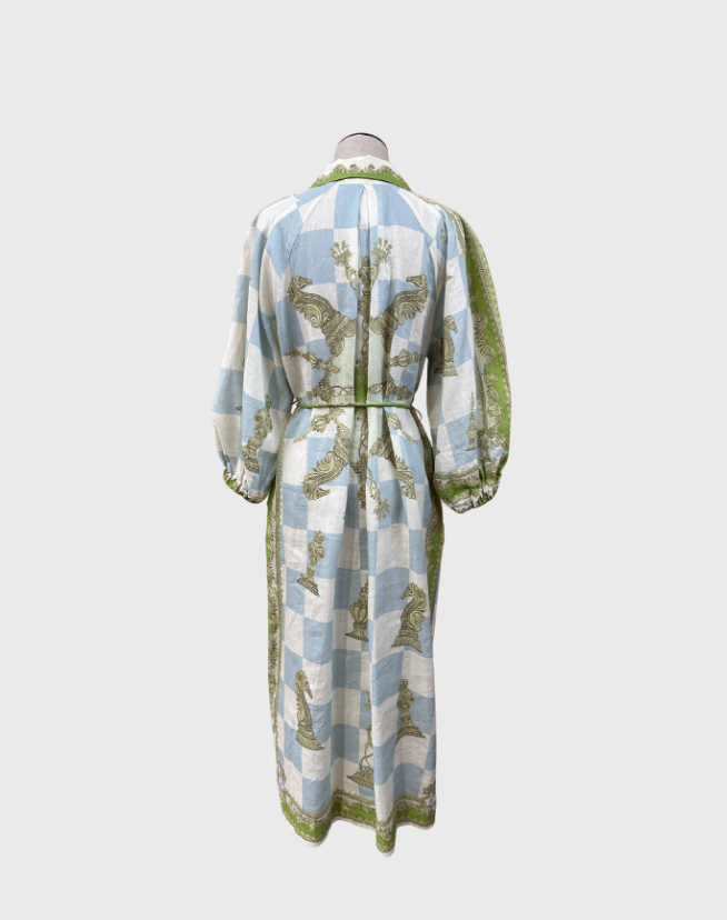 ALEMAIS CHECKMATE LINEN SHIRTDRESS - SIZE 8