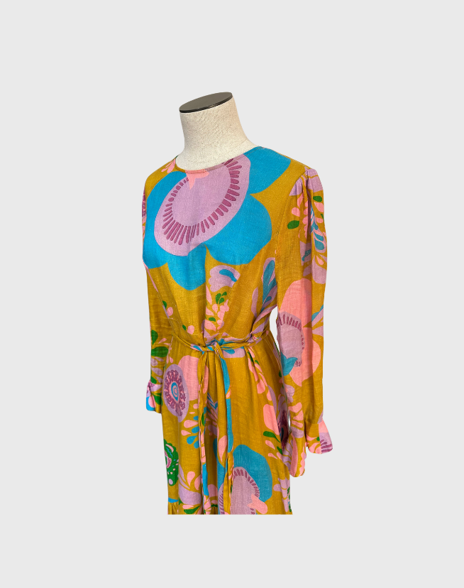 ZIMMERMANN TEDDY GATHERED MIDI DRESS - SIZE 3