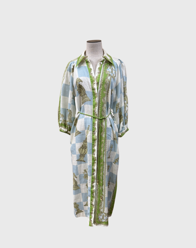 ALEMAIS CHECKMATE LINEN SHIRTDRESS - SIZE 8