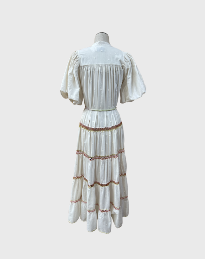 ALEMAIS GISELLE EMBROIDERY MIDI DRESS - SIZE 6