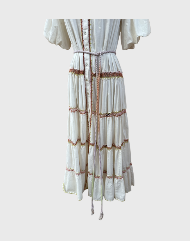 ALEMAIS GISELLE EMBROIDERY MIDI DRESS - SIZE 6