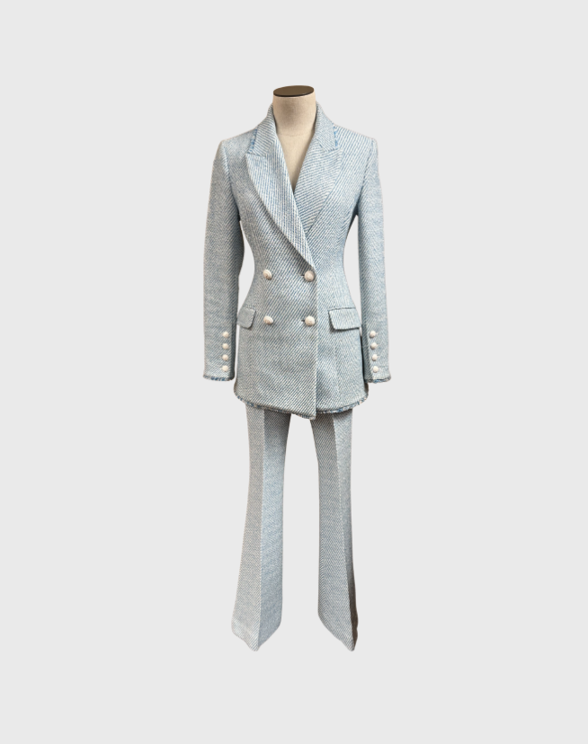 REBECCA VALANCE FRINGED TRIMMED DOUBLE BREASTED BLAZER AND TROUSERS - SIZE 6