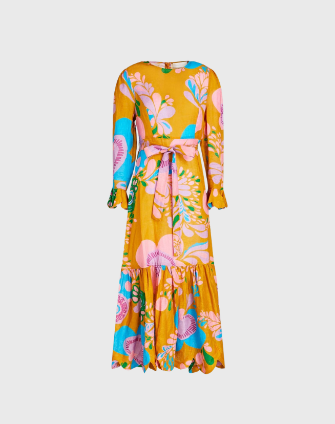 ZIMMERMANN TEDDY GATHERED MIDI DRESS - SIZE 3