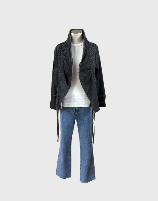 SALLY PHILLIPS RUFFLE FRONT JACKET DRAWSTRING WAIST - SIZE 10