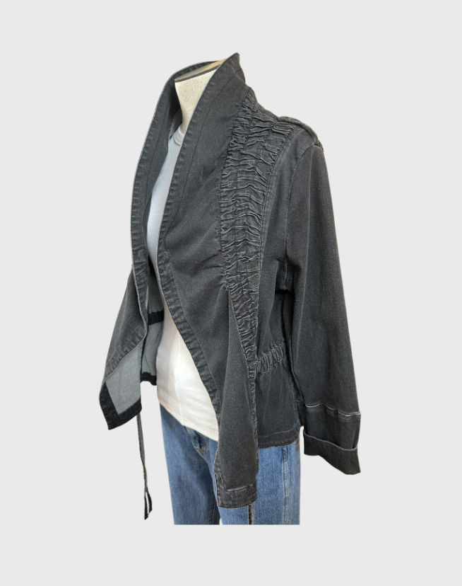 SALLY PHILLIPS RUFFLE FRONT JACKET DRAWSTRING WAIST - SIZE 10