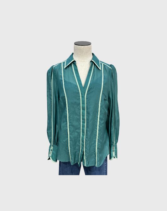 ONCE WAS PISCES COTTON SILK CUT AWAY CONTRAST BINDING SHIRT - SIZE 2