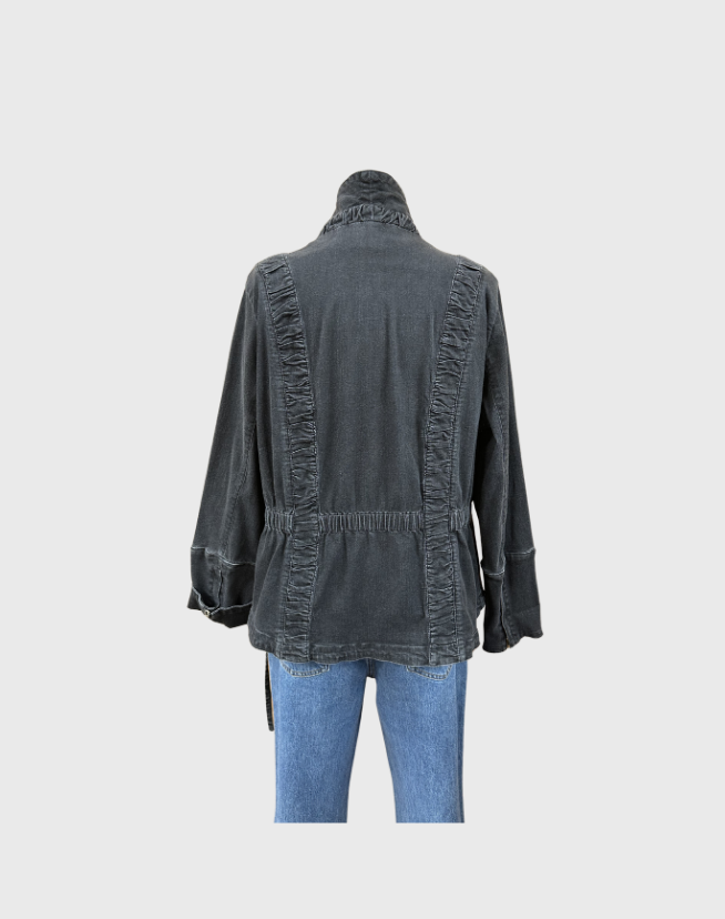SALLY PHILLIPS RUFFLE FRONT JACKET DRAWSTRING WAIST - SIZE 10
