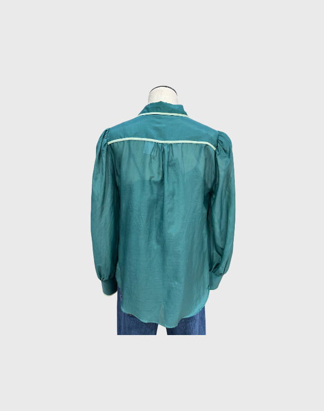 ONCE WAS PISCES COTTON SILK CUT AWAY CONTRAST BINDING SHIRT - SIZE 2