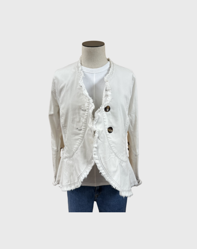 SALLY PHILLIPS RUFFLE FRONT JACKET - SIZE 8