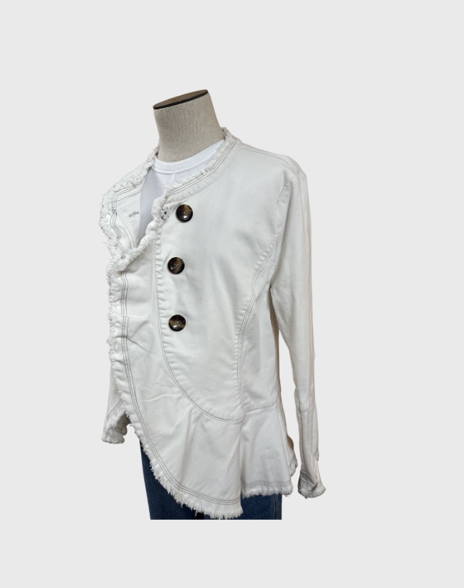 SALLY PHILLIPS RUFFLE FRONT JACKET - SIZE 8