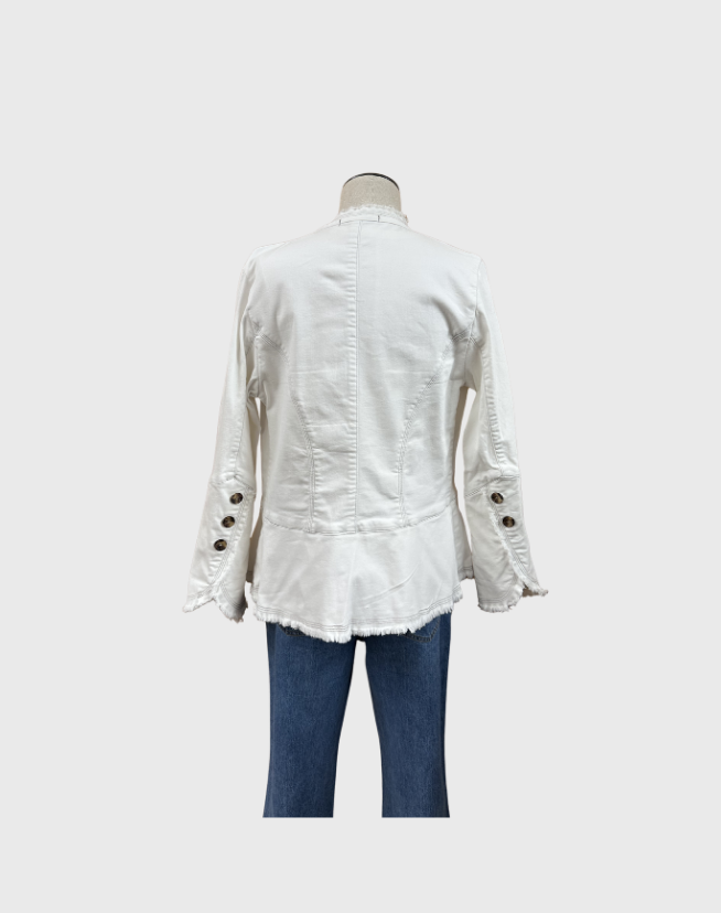 SALLY PHILLIPS RUFFLE FRONT JACKET - SIZE 8