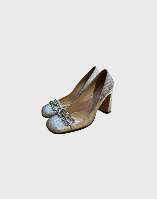 SCANLAN THEODORE CHAIN DETAIL BLOCK HEELS - SIZE 38
