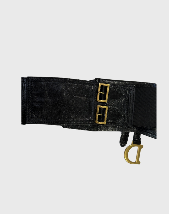 DIOR BLACK SHINE LEATHER SADDLE WAIST BELT