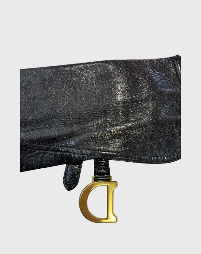 DIOR BLACK SHINE LEATHER SADDLE WAIST BELT
