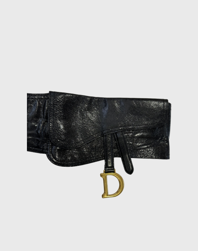 DIOR BLACK SHINE LEATHER SADDLE WAIST BELT