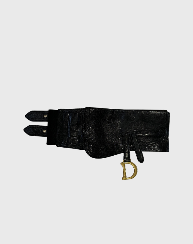DIOR BLACK SHINE LEATHER SADDLE WAIST BELT