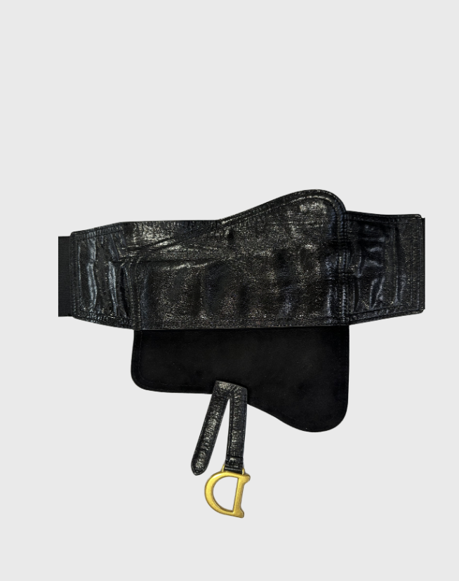 DIOR BLACK SHINE LEATHER SADDLE WAIST BELT