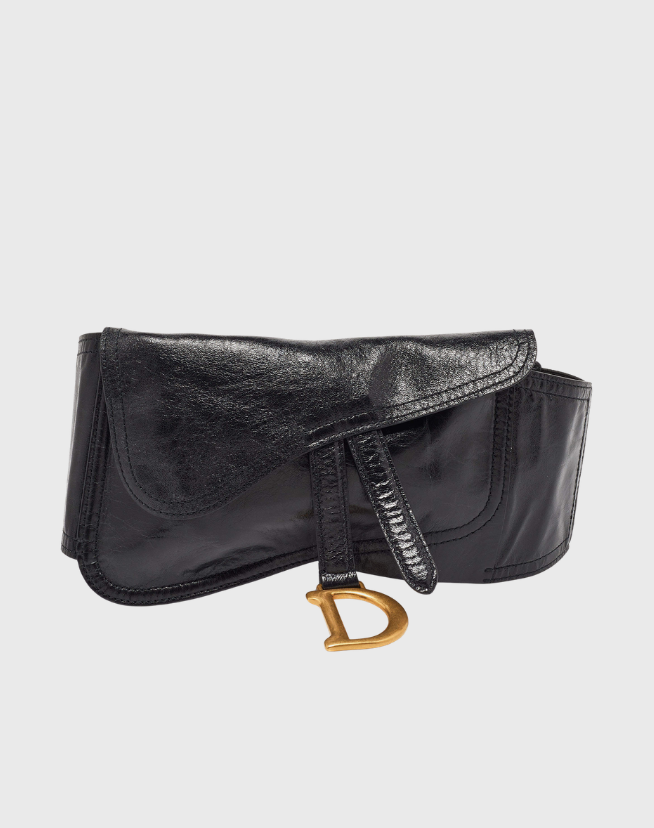 DIOR BLACK SHINE LEATHER SADDLE WAIST BELT