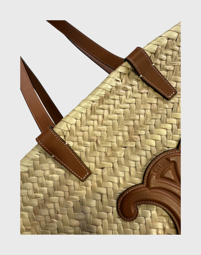 CELINE MEDIUM CLASSIC PANIER IN PALM LEAVES AND CALFSKIN