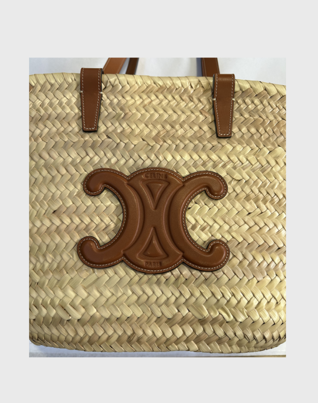 CELINE MEDIUM CLASSIC PANIER IN PALM LEAVES AND CALFSKIN