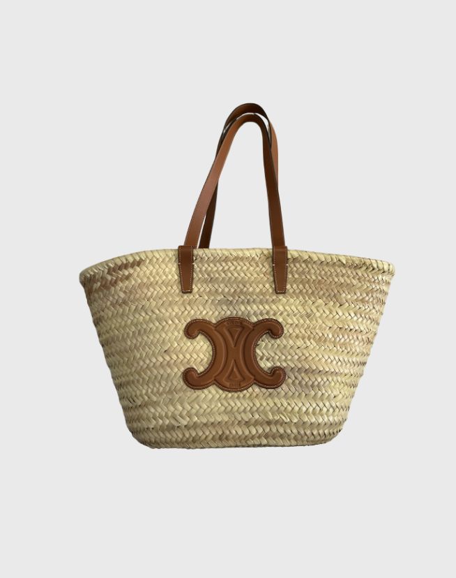 CELINE MEDIUM CLASSIC PANIER IN PALM LEAVES AND CALFSKIN