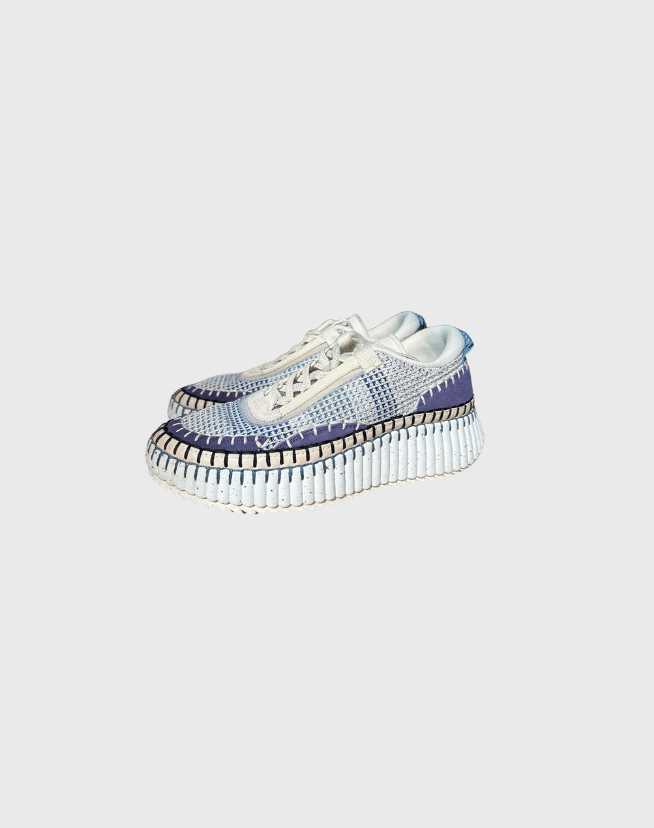 CHLOE NAMA EMBROIDED SUEDE MESH SNEAKERS - SIZE 39