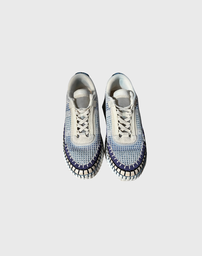 CHLOE NAMA EMBROIDED SUEDE MESH SNEAKERS - SIZE 39